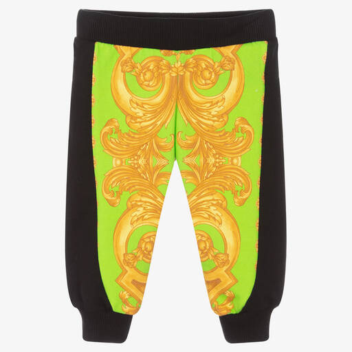 Versace-Boys Black & Green Barocco Joggers | Childrensalon Outlet