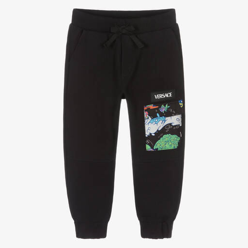 Versace-Boys Black Logo Cotton Joggers | Childrensalon Outlet