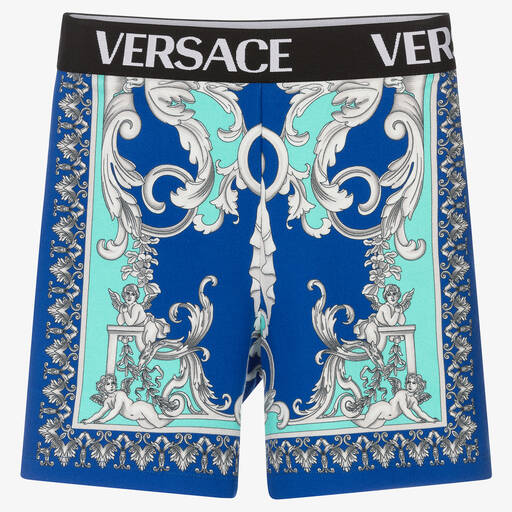 Versace-Boys Blue Barocco Logo Shorts | Childrensalon Outlet