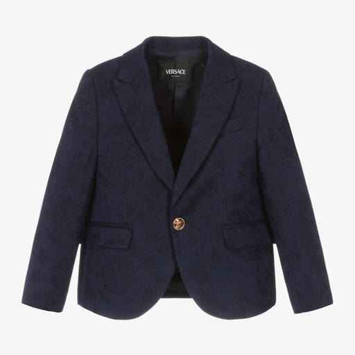 Versace-Boys Blue Barocco Wool Blazer | Childrensalon Outlet