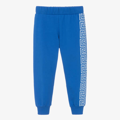 Versace-Boys Blue Cotton Greca Joggers | Childrensalon Outlet