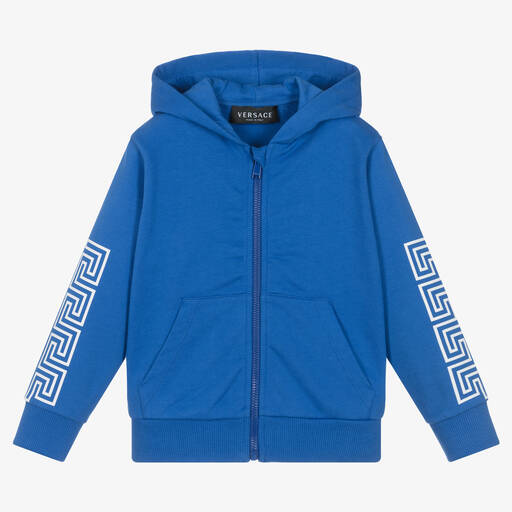 Versace-توب هودي بسحّاب قطن جيرسي لون أزرق للأولاد | Childrensalon Outlet