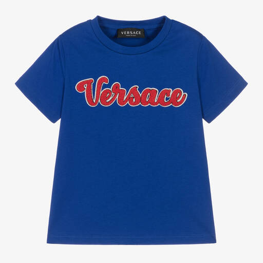 Versace-Boys Blue Cotton Logo T-Shirt | Childrensalon Outlet