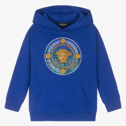 Versace-Boys Blue Crystal Medusa Hoodie | Childrensalon Outlet