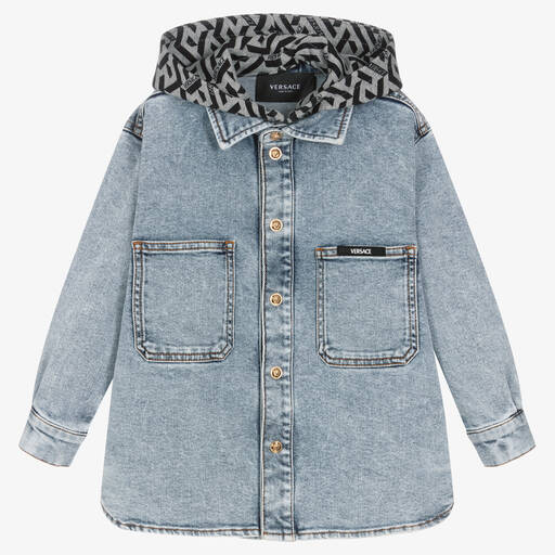 Versace-Boys Blue Hooded Denim Shacket | Childrensalon Outlet