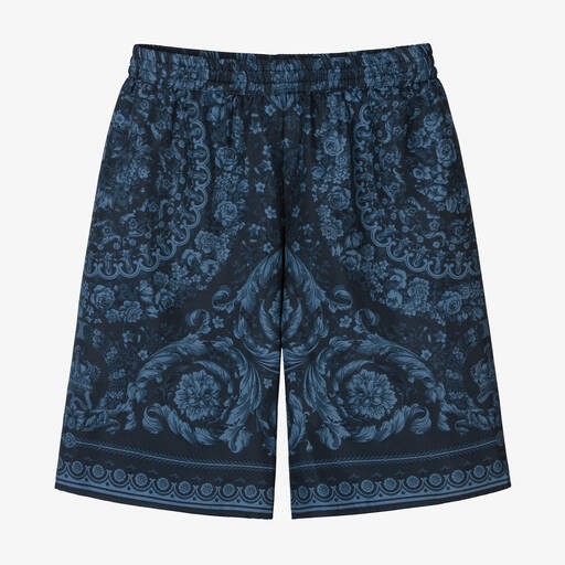Versace-شورت حرير لون كحلي بطبعة باروك للأولاد | Childrensalon Outlet