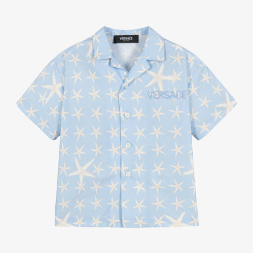 Versace-قميص ستيلا مارينا قطن لون أزرق للأولاد | Childrensalon Outlet