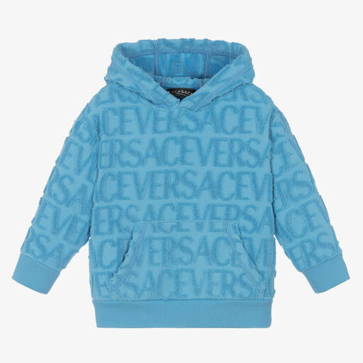 Versace-توب هودي قطن منشفة لون أزرق للأولاد | Childrensalon Outlet