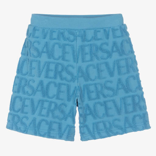 Versace-Boys Blue Terry Towelling Shorts | Childrensalon Outlet