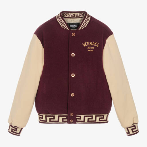 Versace-Boys Burgundy Wool Varsity Jacket | Childrensalon Outlet