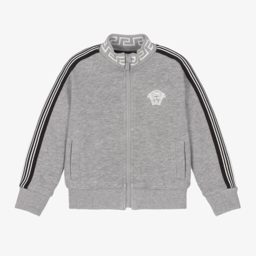 Versace-توب بسحاب بطبعة ميدوسا قطن لون رمادي للأولاد | Childrensalon Outlet