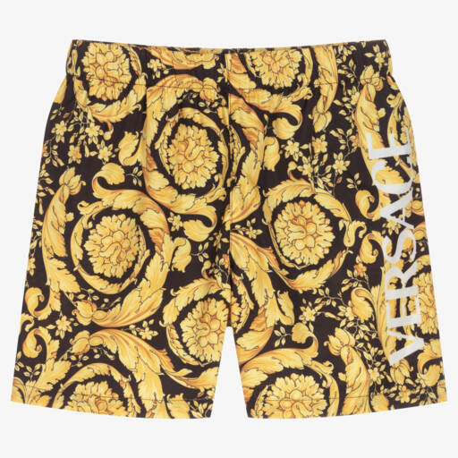 Versace-شورت سباحة أسود للأولاد بلمسات ذهبية | Childrensalon Outlet