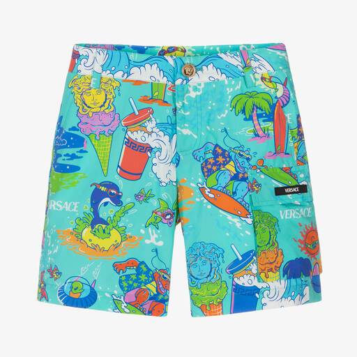 Versace-Boys Green Cotton Shorts | Childrensalon Outlet