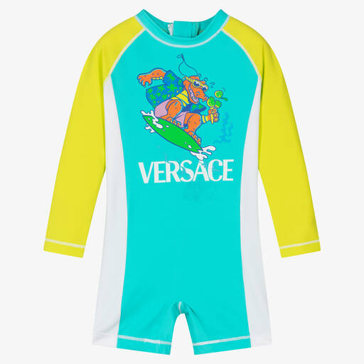 Versace-Combinaison anti-UV verte crocodile | Childrensalon Outlet