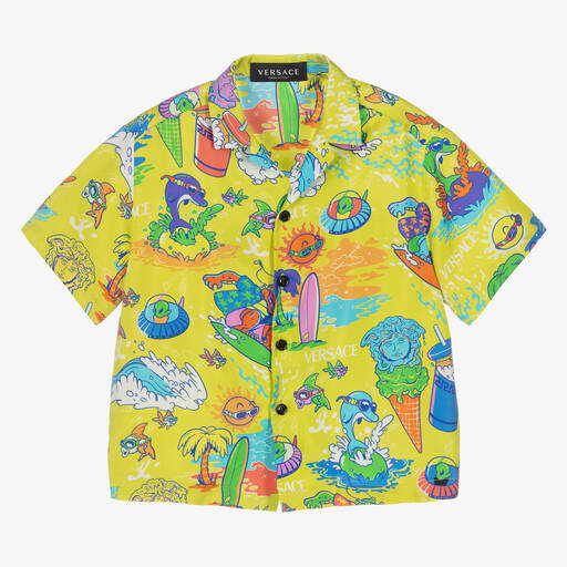 Versace-Boys Green Medusa Sunnies Silk Shirt | Childrensalon Outlet
