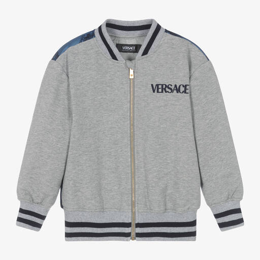 Versace-Boys Grey Cotton Dragon Zip-Up Top | Childrensalon Outlet