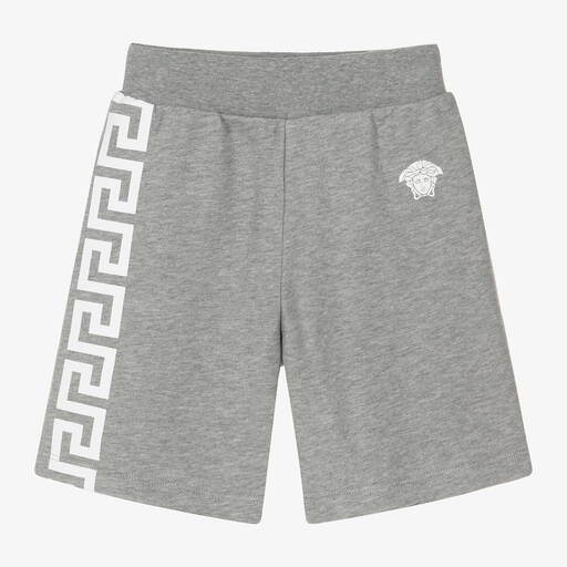 Versace-Boys Grey Cotton Greca Shorts | Childrensalon Outlet