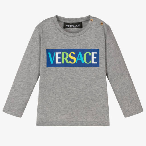 Versace-توب قطن جيرسي لون رمادي مونّس للأولاد | Childrensalon Outlet