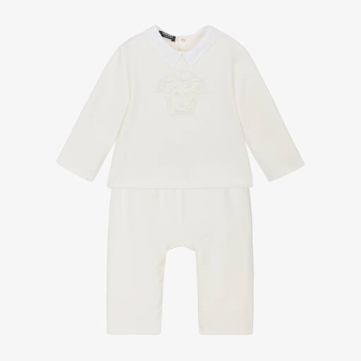 Versace-طقم بنطلون بشعار ميدوسا قطن لون أبيض للمواليد | Childrensalon Outlet