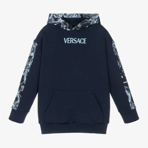 Versace-Boys Navy Blue Barocco Stencil Hoodie | Childrensalon Outlet