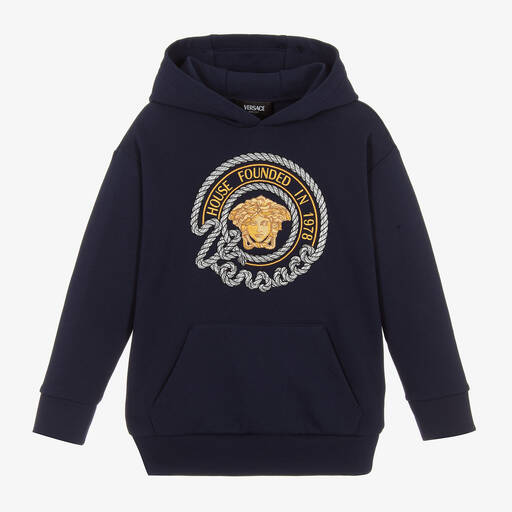 Versace-Синяя хлопковая худи с морской символикой для мальчиков | Childrensalon Outlet