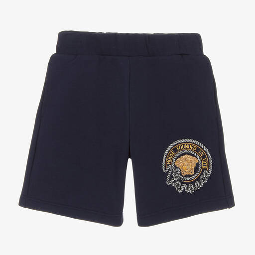 Versace-Синие хлопковые шорты с морской символикой для мальчиков | Childrensalon Outlet