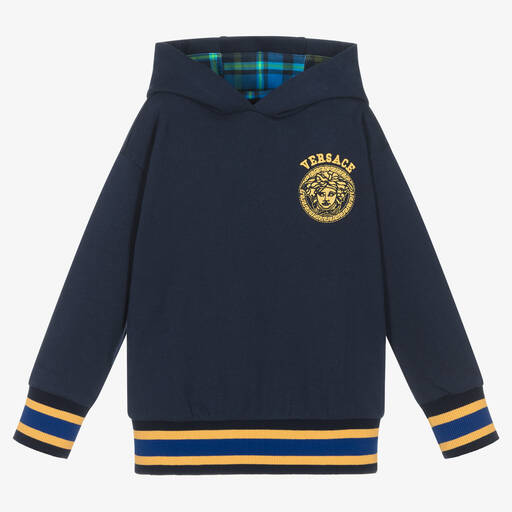 Versace-Boys Navy Blue & Gold Medusa Hoodie | Childrensalon Outlet