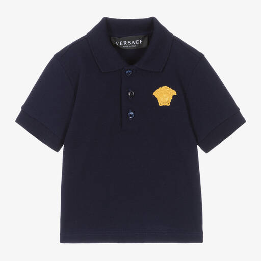 Versace-Синяя рубашка поло Medusa из хлопка | Childrensalon Outlet