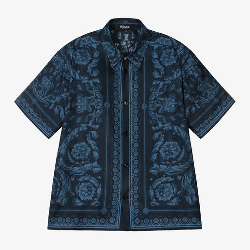Versace-Синяя шелковая рубашка Barocco для мальчиков | Childrensalon Outlet