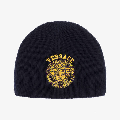 Versace-Navyblaue Schurwollmütze mit Medusa | Childrensalon Outlet