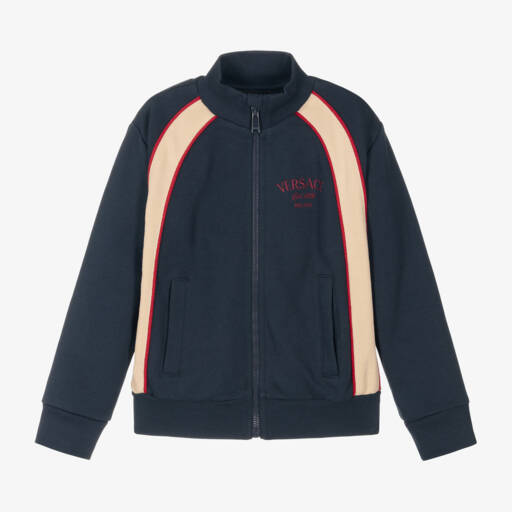 Versace-Boys Navy Cotton Zip Sweatshirt | Childrensalon Outlet