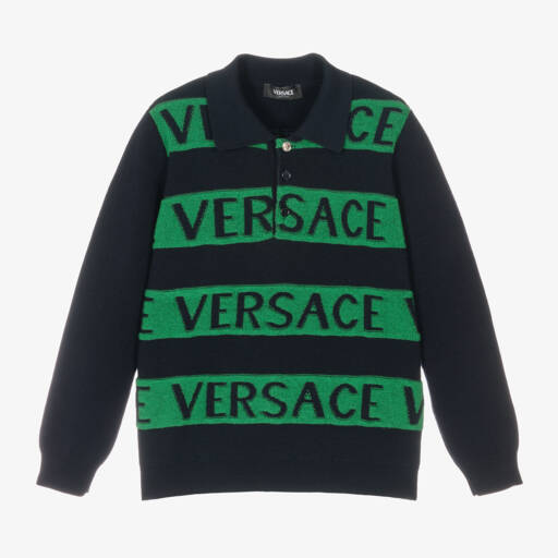 Versace-Boys Navy Green Wool Jumper | Childrensalon Outlet
