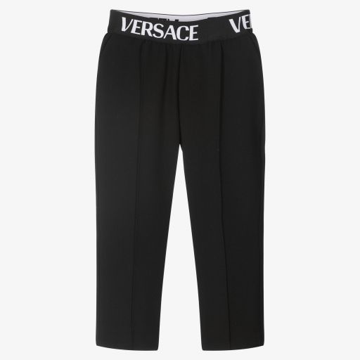 Versace-Boys Smart Black Logo Trousers | Childrensalon Outlet
