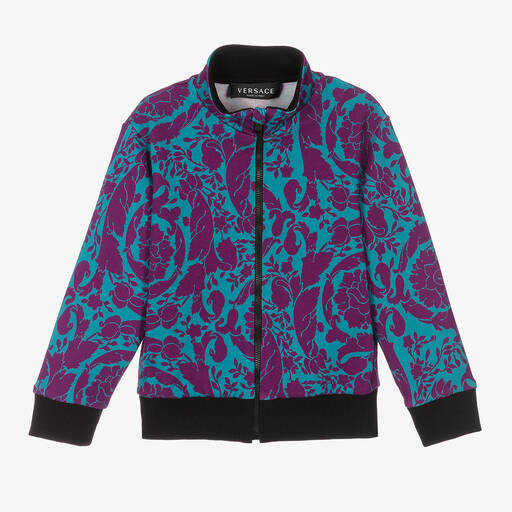Versace-توب بسحّاب قطن لون أزرق تركواز للأولاد | Childrensalon Outlet
