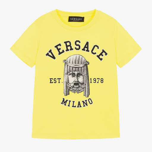 Versace-Boys Yellow Cotton Logo T-Shirt | Childrensalon Outlet