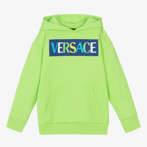 Versace-توب هودي قطن جيرسي لون أخضر فاقع | Childrensalon Outlet