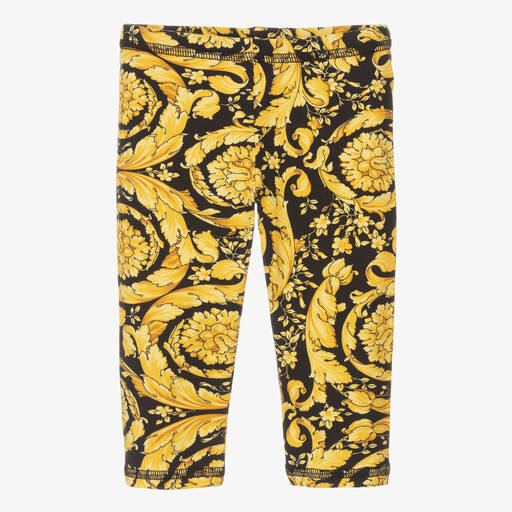 Versace-Черные хлопковые легинсы с принтом Barocco | Childrensalon Outlet