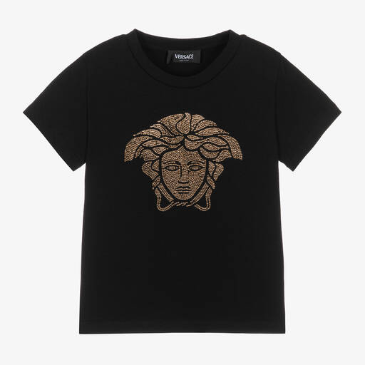 Versace-تيشيرت قطن لون أسود للبنات | Childrensalon Outlet
