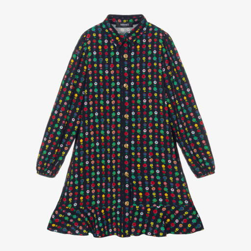 Versace-Girls Black Floral Viscose Dress | Childrensalon Outlet