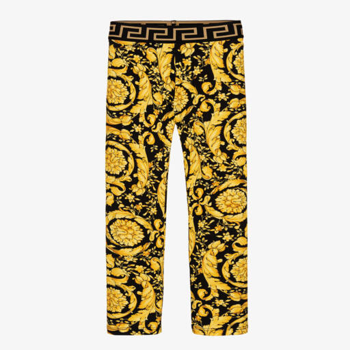 Versace-Girls Black & Gold Barocco Print Leggings | Childrensalon Outlet