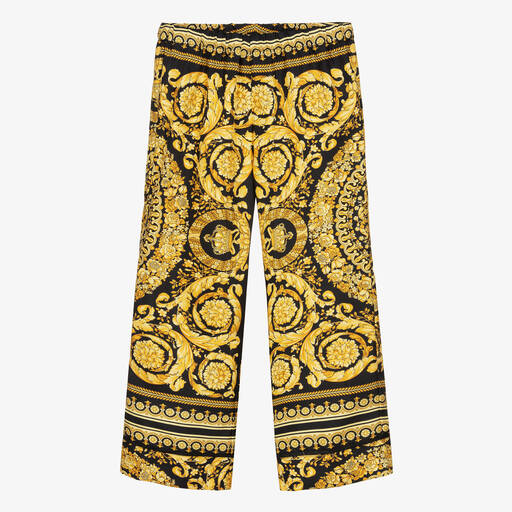 Versace-Girls Black & Gold Barocco Silk Trousers  | Childrensalon Outlet