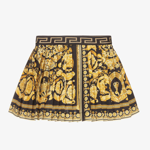 Versace-تنورة قطن بوبلين لون أسود وذهبي بطبعة الباروك | Childrensalon Outlet