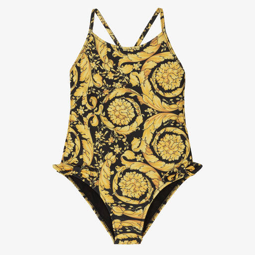 Versace-Girls Black & Gold Barocco Swimsuit | Childrensalon Outlet