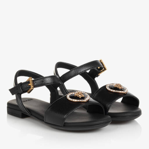 Versace-Sandales cuir noir à cœur Medusa | Childrensalon Outlet