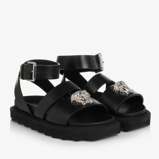 Versace-Sandales noires en cuir Medusa | Childrensalon Outlet