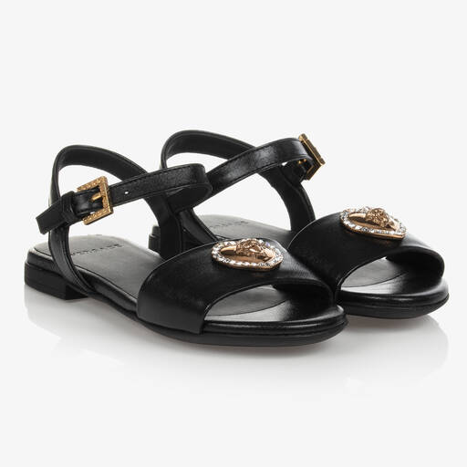 Versace-Girls Black Leather Sandals | Childrensalon Outlet