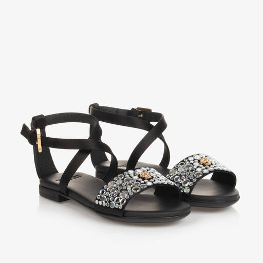 Versace-Girls Black Medusa & Crystal Sandals | Childrensalon Outlet