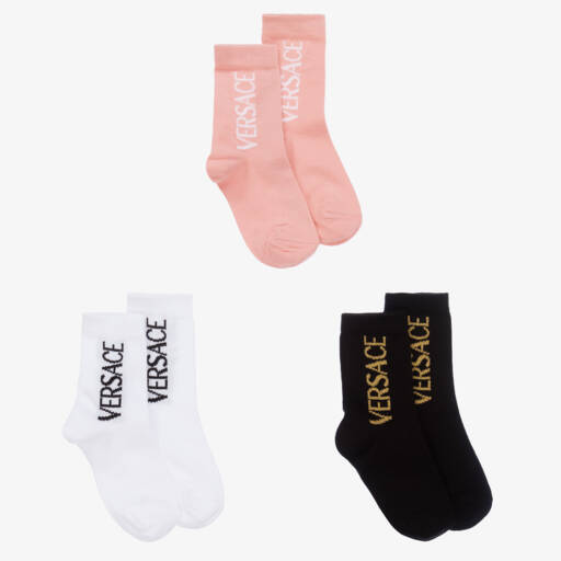 Versace-Girls Black & Pink Ankle Socks Trio | Childrensalon Outlet