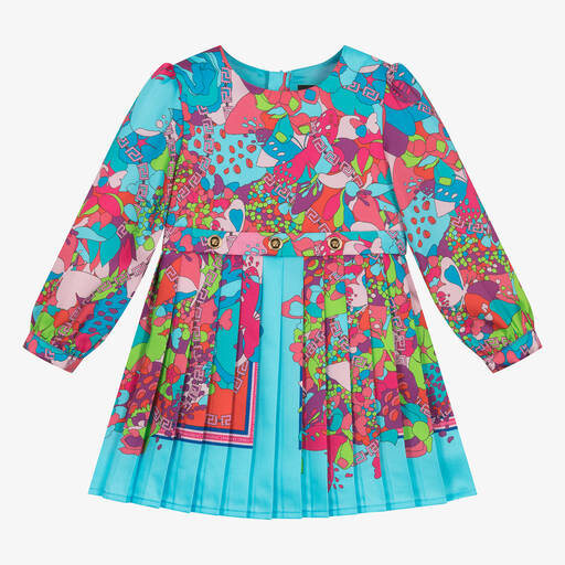 Versace-Robe bleue imprimé fleurs estival | Childrensalon Outlet