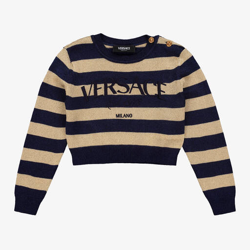 Versace-Золотистый джемпер в синюю полоску для девочек | Childrensalon Outlet